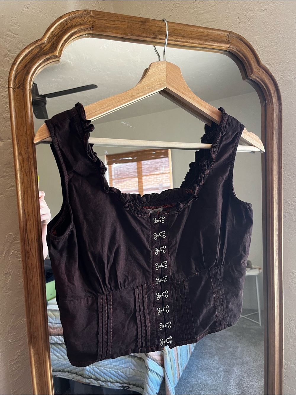 Sim & Sam Corset-style Top - Brown with Orange Stitch